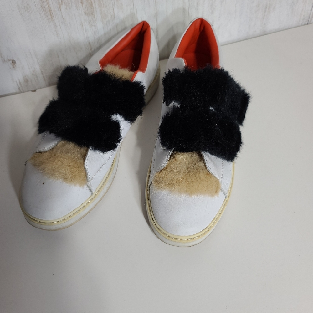 Zara‎ women's  sneakers  fur strap  sz41 white @15